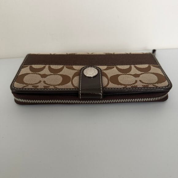 Coach Signature C Accordion Long Wallet Classic Tan Canvas & Brown Leather - Picture 7 of 9